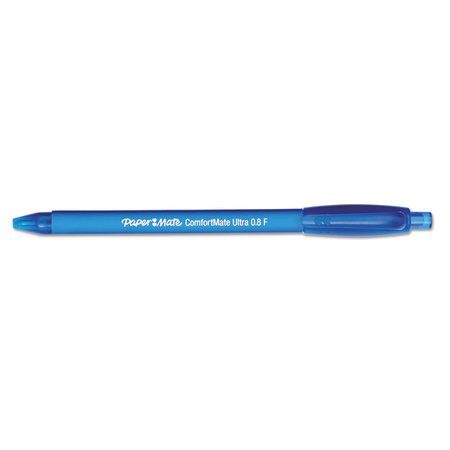 PAPER MATE ComfortMate Ultra BP Pen, Retract, Fine 0.8 mm, Blue Ink/Barrel, PK12 6360187